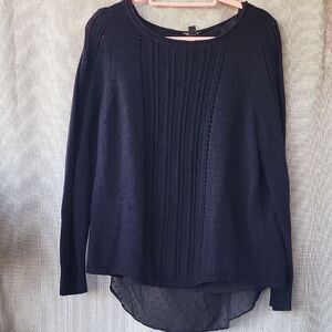 Lucky brand black sweater over chiffon layered blouse. Size M
